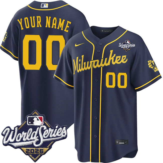 Men's Navy Milwaukee Brewers ACTIVE PLAYER Custom 2026 World Series Cool Base Stitched Baseball Jersey